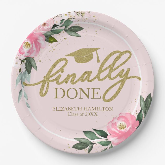 Endlich Fertig Hot Pink Blues Graduierungsparty Pappteller (Vorderseite)