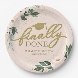 Endlich Fertig Rosa Blush Bloral Graduation Party Pappteller