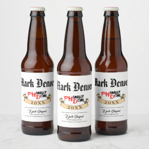 Endlich fertig - Schwarzes PHD-Abschlusszitat-Desi Bierflaschenetikett