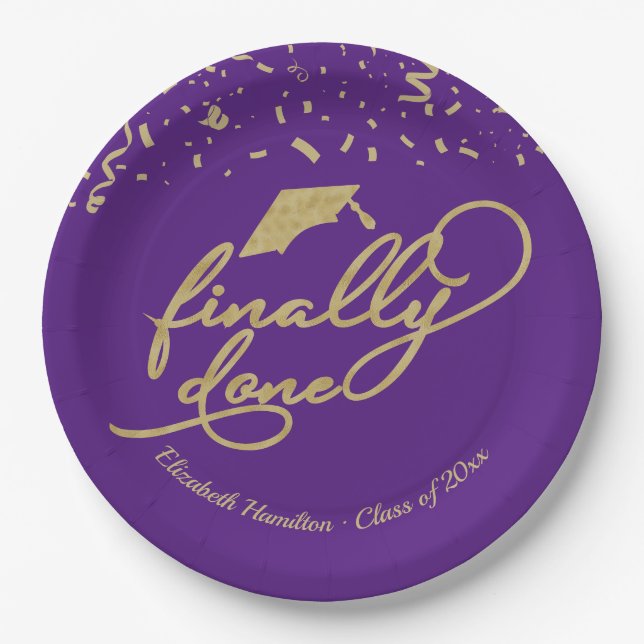 Endlich Gold Calligrafy Graduation Party Pap Pappteller (Vorderseite)