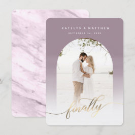 Endlich Gold Script Dusty Lila Arch Gerahmtes Foto Save The Date