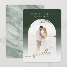 Endlich Gold Script Hunter Green Arch Gerahmtes Fo Save The Date