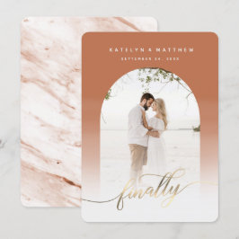 Endlich Gold Script Terracotta Arted Gerahmt Foto Save The Date