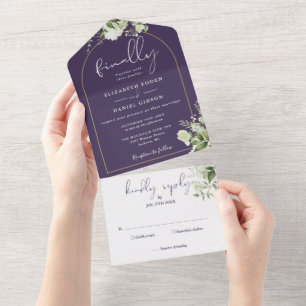 Endlich Goldbogen Lila Grünzeug Hochzeit All In One Einladung