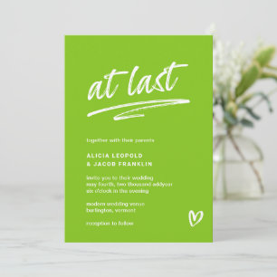 Endlich grüne Typografie, moderne Hochzeit Einladung