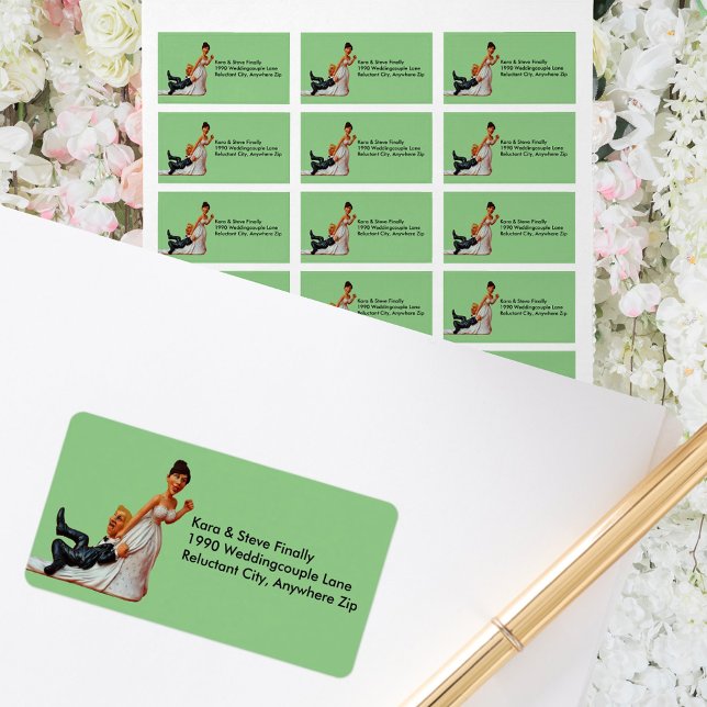 Endlich Hochzeitscouple Funny Brown & Blond Label Adressaufkleber (Finally Wedding Couple Funny Brown & Blond Address Label)