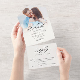 Endlich in einem einfachen Foto Hochzeitsempfang All In One Einladung