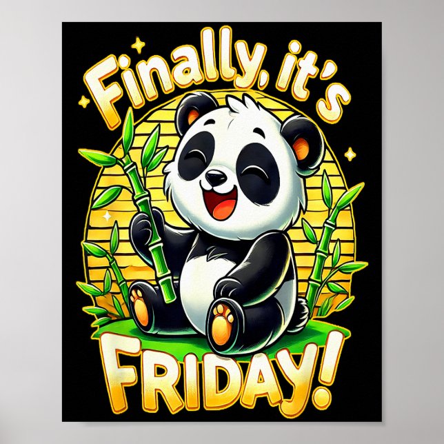 Endlich ist Freitag - Glückliches Panda-Bambus-Fes Poster (Vorne)