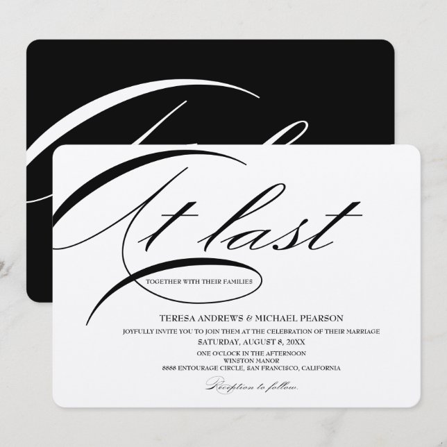 Endlich kalligraphische Minimalistische Hochzeit Einladung (Vorne/Hinten)