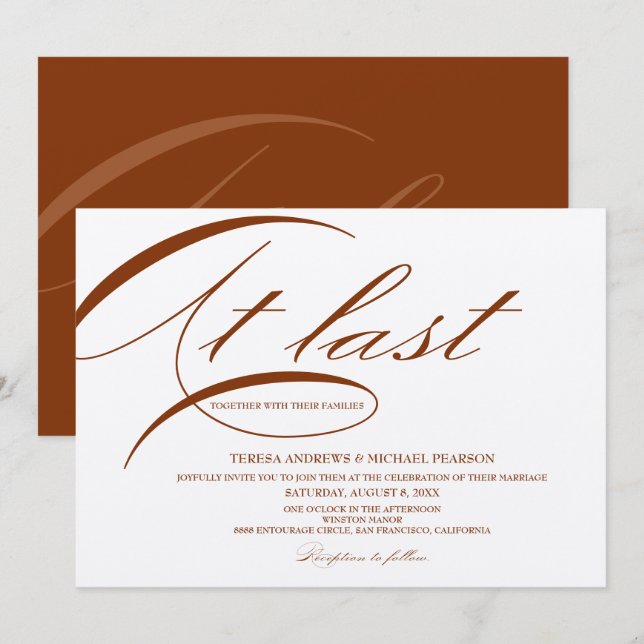Endlich kalligraphische Rost Minimalistische Hochz Einladung (Vorne/Hinten)