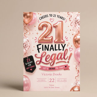 Endlich Legal 21. Geburtstagsparty in Rosa Roségol Einladung