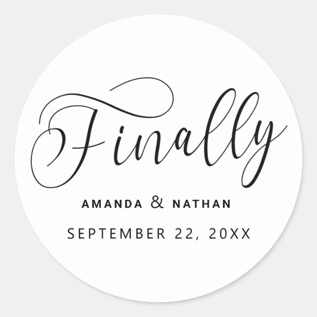 Endlich Minimalistische Hochzeit speichern Sie das Runder Aufkleber (Vorderseite)
