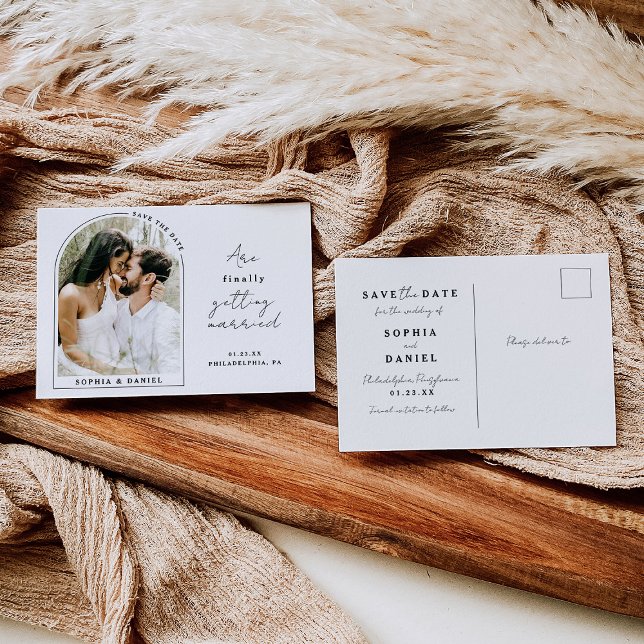 Endlich Moderne Arche mit Foto Save the Date Ankündigungspostkarte (Von Creator hochgeladen)