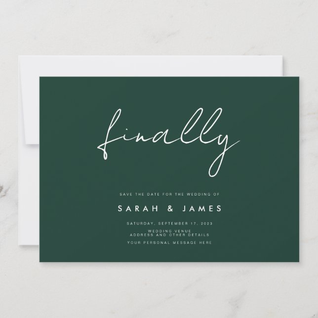 Endlich Moderner Minimalistischer Smarald Save the Save The Date (Vorderseite)