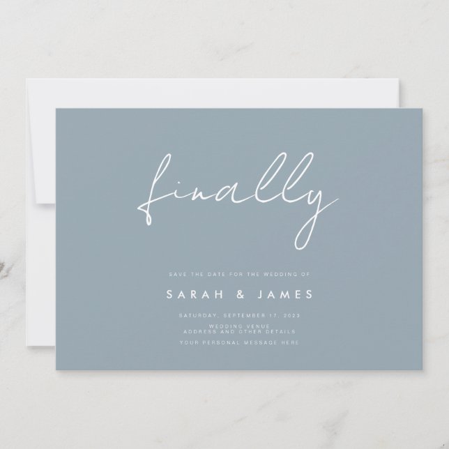 Endlich Modernes Minimalistisch Dusty Blue Save th The Date (Vorderseite)
