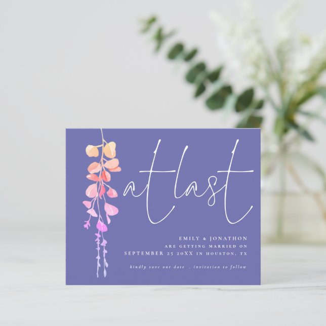 Endlich Save the Date Eukalyptus Periwinkle (Stehend Vorderseite)