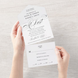 Endlich Schwarz-Weiß-Kalligrafie-Hochzeit All In One Einladung