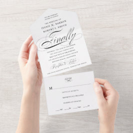 Endlich Schwarz-Weiß-Kalligrafie-Hochzeit All In One Einladung