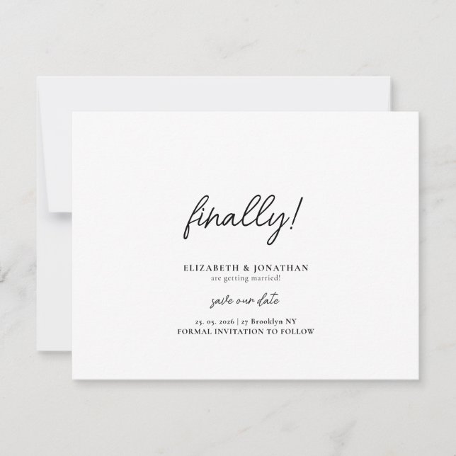 Endlich Script Minimalistische Hochzeit Save the D Date (Vorderseite)