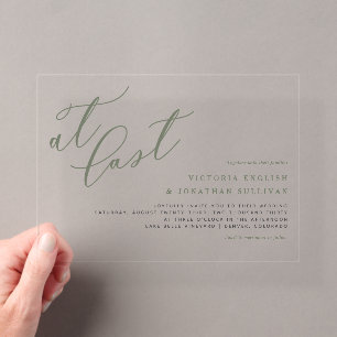 Endlich Taupe Green Modern Calligraphy Wedding Acryleinladungen