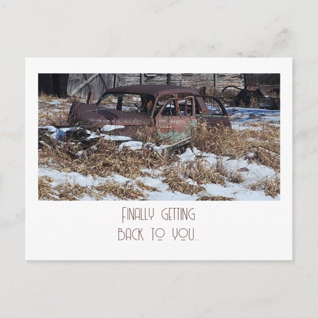 Endlich zurück zu Ihnen - Rusty Car Foto Postkarte (Vorderseite)