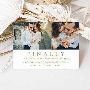 Endlich Zwei Foto Antiqu Gold Lustige Hochzeit Save The Date