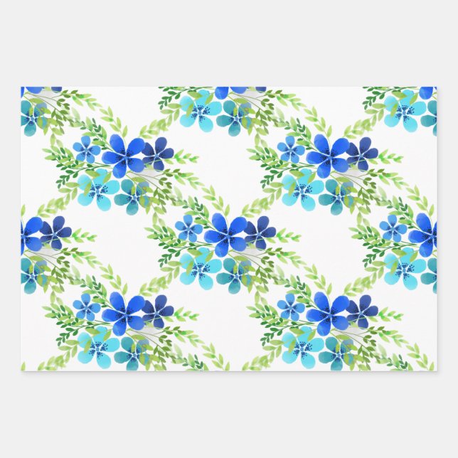 Endlos blau Vergiss mich nicht Blume Geschenkpapier Set (Vorderseite)
