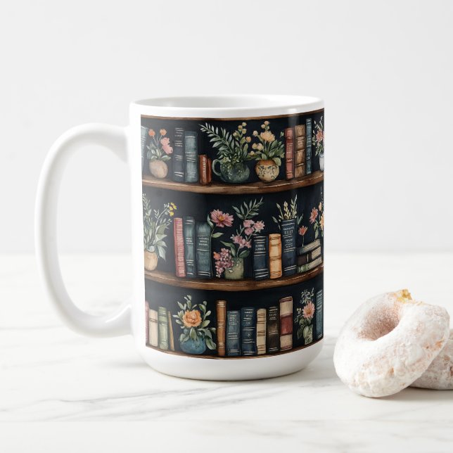 Endlose Bücher Retro Kaffeetasse (Mit Donut)