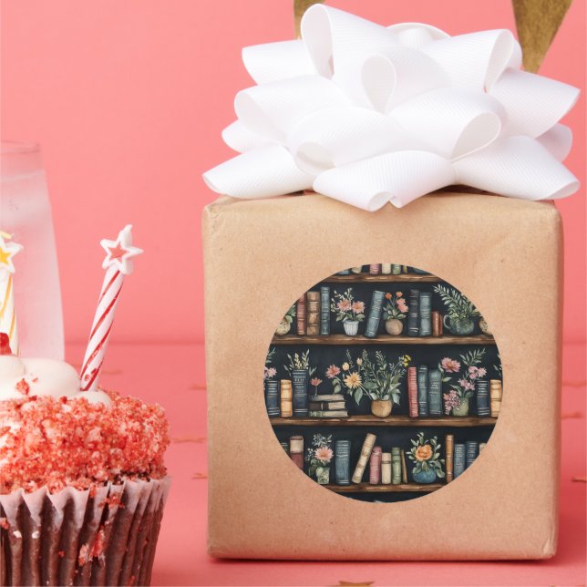 Endlose Bücher Retro Runder Aufkleber (Party)