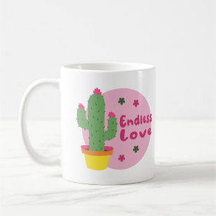 Endlose Liebe Kawaii Grüne Kaktus mit rosa Text Kaffeetasse