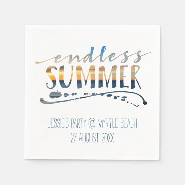 Endlose Sommerferien am Strand Sunset Typografie Serviette (Vorderseite)