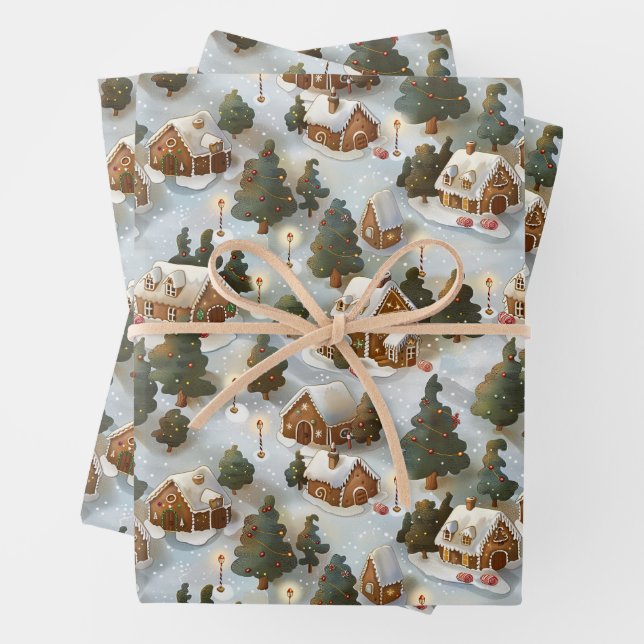 Endlose Weihnachts-Gingerbrot-Dorf Geschenkpapier Set (Beispiel)