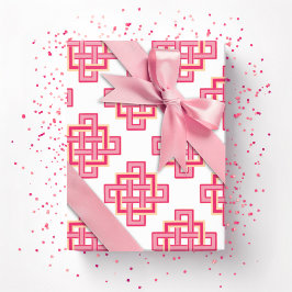 Endloser quadratischer Knoten in Rosa und Orange Geschenkpapier