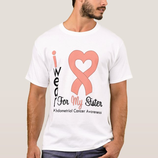 Endometrial Krebs-Pfirsich-Herz-Band SCHWESTER T-Shirt (Vorderseite)