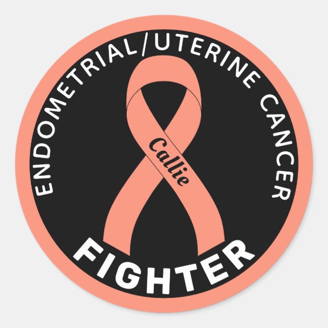 Endometrial/Uteruskrebs Kämpfen gegen schwarze Rib Runder Aufkleber (Vorderseite)