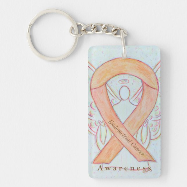 Endometrialer Krebs Engel Awareness Ribbon Schlüss Schlüsselanhänger (Vorderseite)