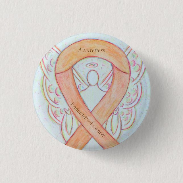 Endometrialer Krebs Peach Awareness Ribbon Buttone Button (Vorderseite)