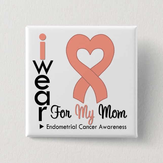 Endometrialer Krebs Peach Herz Ribbon MAMA Button (Vorderseite)