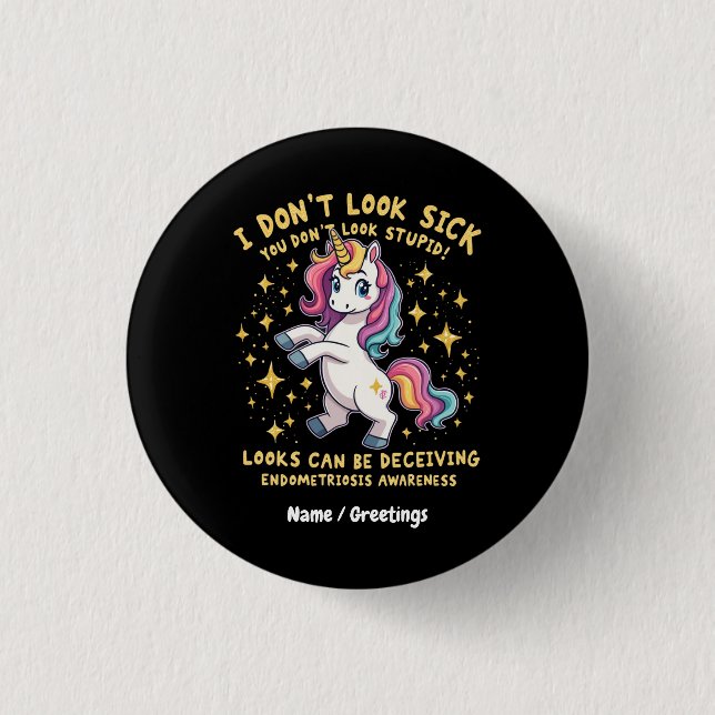 Endometriose-Bewusstsein stark Einhornkrieger Button (Vorderseite)