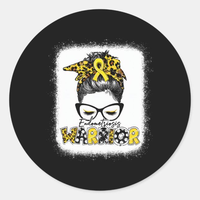 Endometriose Warrior Messy Bun Yellow Ribbon Runder Aufkleber (Vorderseite)