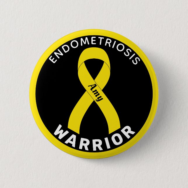 Endometriose Warrior Ribbon Black Button (Vorderseite)