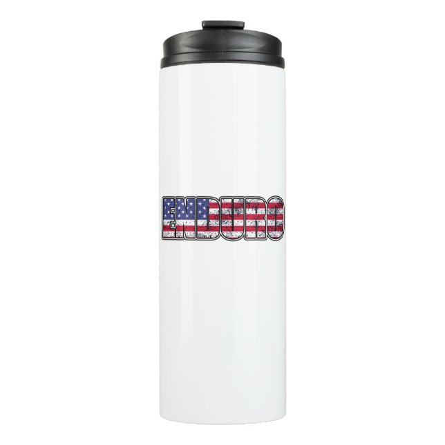 Enduro Mountain Biking Amerikanische Flagge Thermosbecher (Vorderseite)