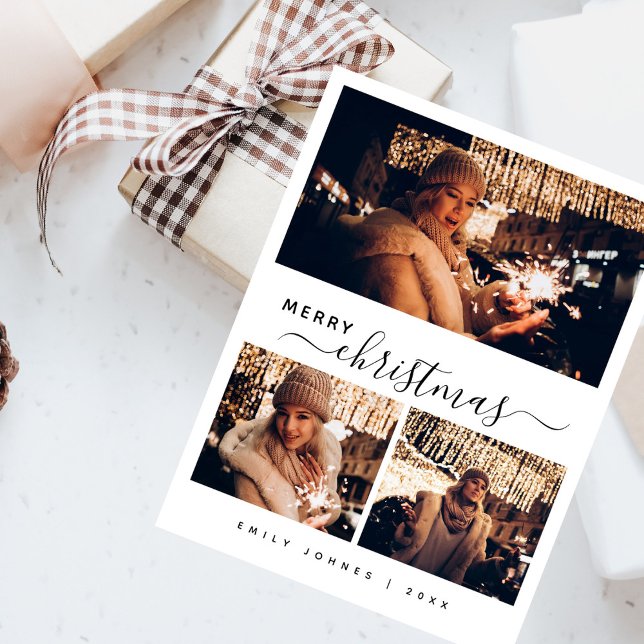 Enegant Modern 3 Foto Collage Weihnachten Postkarte (Von Creator hochgeladen)