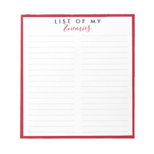 Enemies List Elegante Rote Grenze Notizblock