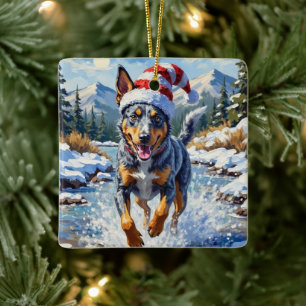 Energer Hund Blue Heeler Winter Creek Weihnachten Keramikornament