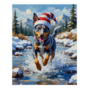 Energer Hund Blue Heeler Winter Creek Weihnachten Poster