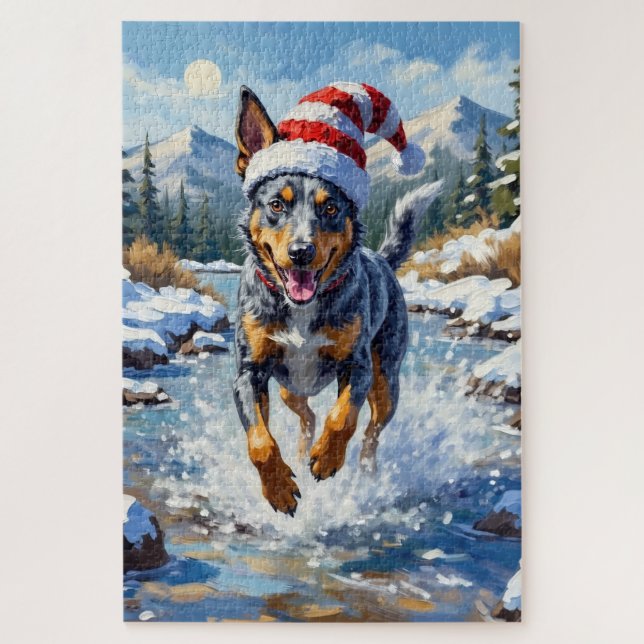 Energetic Blue Heeler Dog Winter Creek Christmas (Vertikal)