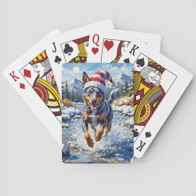Energetic Blue Heeler Dog Winter Creek Christmas Spielkarten (Rückseite)