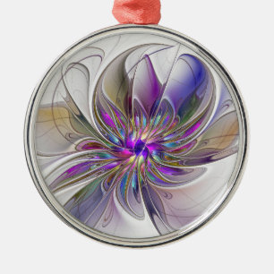 Energetic, Colorful Abstract Fractal Art Flower Ornament Aus Metall