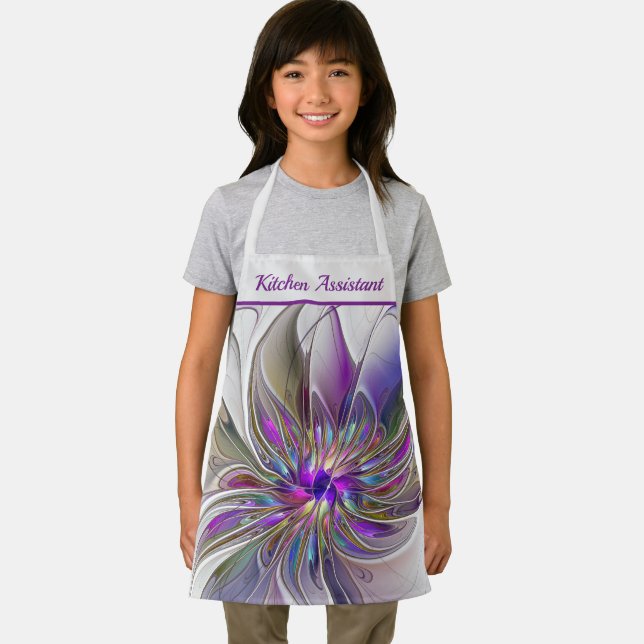 Energetic, Colorful Abstract Fractal Flower Text Schürze (Insitu)
